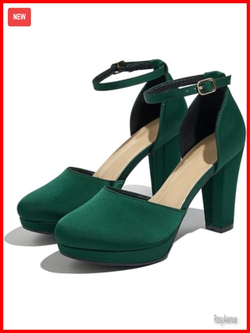 Faux Suede Block Heel Pumps with Ankle Strap and Round Toe